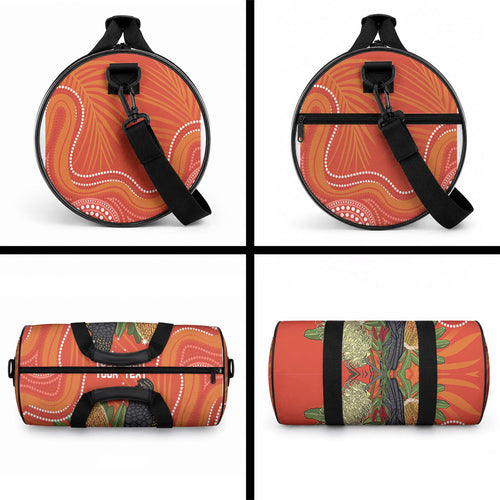 Personalised Australia Banksia And Black Cockatoo Duffle Bag Aboriginal Art