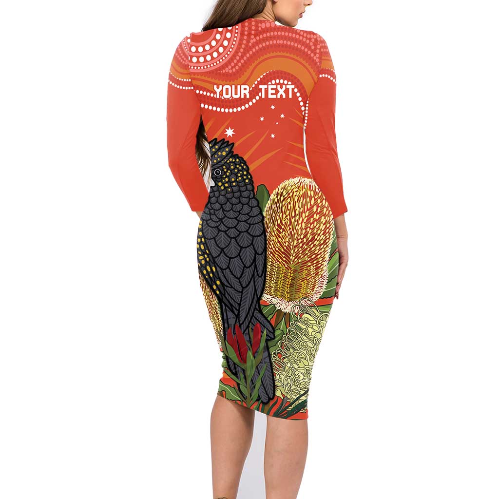 Personalised Australia Banksia And Black Cockatoo Family Matching Long Sleeve Bodycon Dress and Hawaiian Shirt Aboriginal Art
