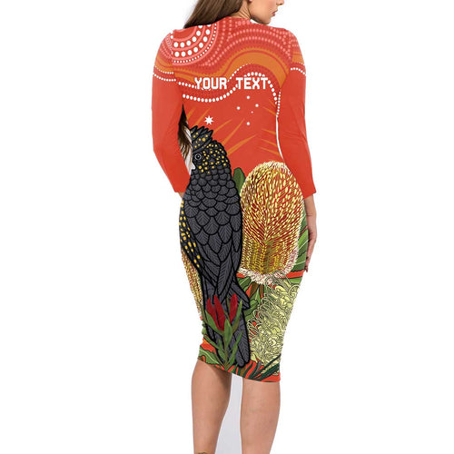 Personalised Australia Banksia And Black Cockatoo Family Matching Long Sleeve Bodycon Dress and Hawaiian Shirt Aboriginal Art