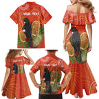 Personalised Australia Banksia And Black Cockatoo Family Matching Mermaid Dress and Hawaiian Shirt Aboriginal Art