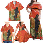 Personalised Australia Banksia And Black Cockatoo Family Matching Off Shoulder Maxi Dress and Hawaiian Shirt Aboriginal Art