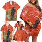 Personalised Australia Banksia And Black Cockatoo Family Matching Off Shoulder Short Dress and Hawaiian Shirt Aboriginal Art