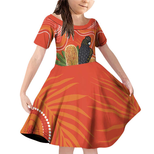 Personalised Australia Banksia And Black Cockatoo Family Matching Off Shoulder Short Dress and Hawaiian Shirt Aboriginal Art