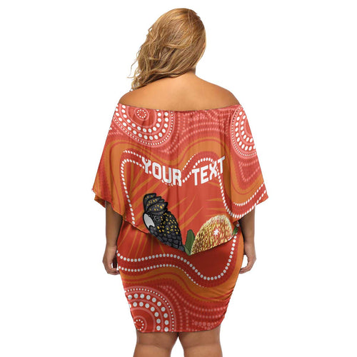 Personalised Australia Banksia And Black Cockatoo Family Matching Off Shoulder Short Dress and Hawaiian Shirt Aboriginal Art