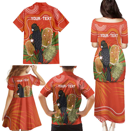 Personalised Australia Banksia And Black Cockatoo Family Matching Puletasi and Hawaiian Shirt Aboriginal Art