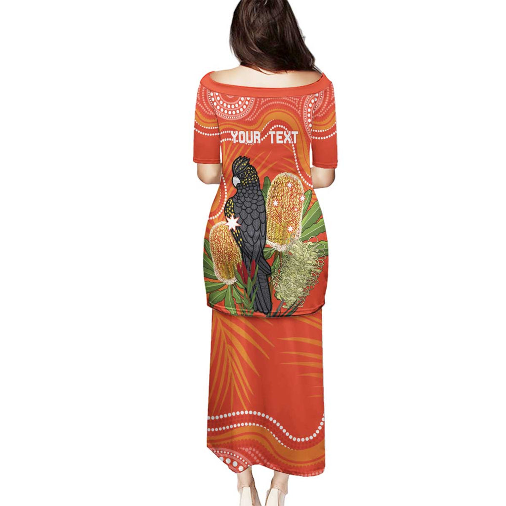 Personalised Australia Banksia And Black Cockatoo Family Matching Puletasi and Hawaiian Shirt Aboriginal Art