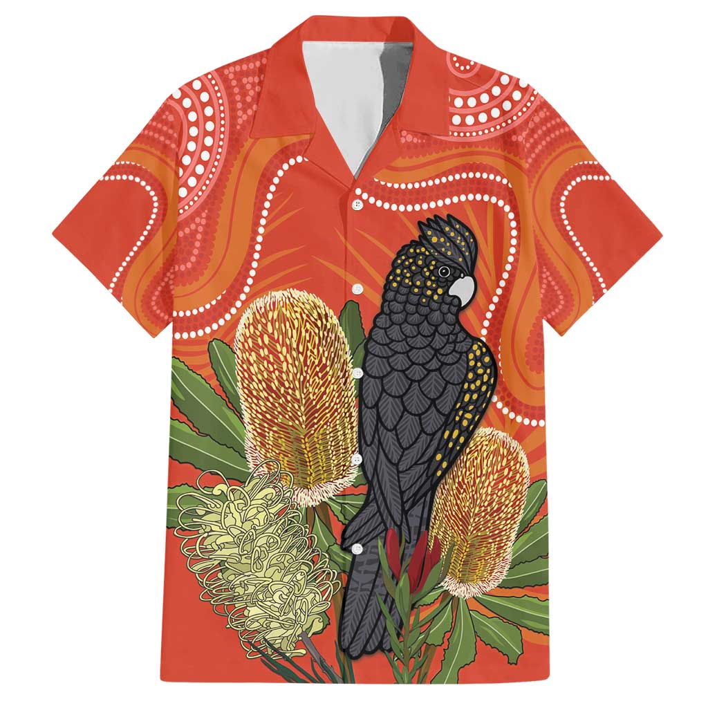 Personalised Australia Banksia And Black Cockatoo Family Matching Short Sleeve Bodycon Dress and Hawaiian Shirt Aboriginal Art