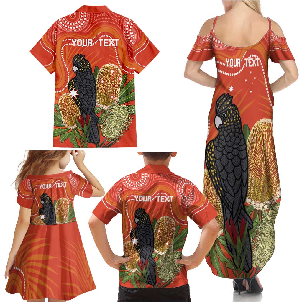 Personalised Australia Banksia And Black Cockatoo Family Matching Summer Maxi Dress and Hawaiian Shirt Aboriginal Art