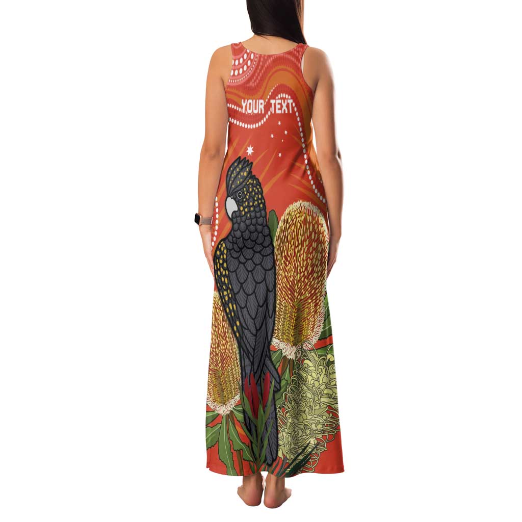 Personalised Australia Banksia And Black Cockatoo Family Matching Tank Maxi Dress and Hawaiian Shirt Aboriginal Art
