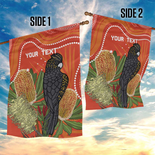Personalised Australia Banksia And Black Cockatoo Garden Flag Aboriginal Art