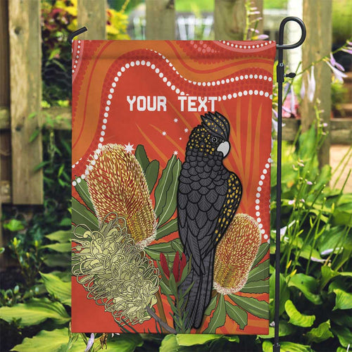 Personalised Australia Banksia And Black Cockatoo Garden Flag Aboriginal Art
