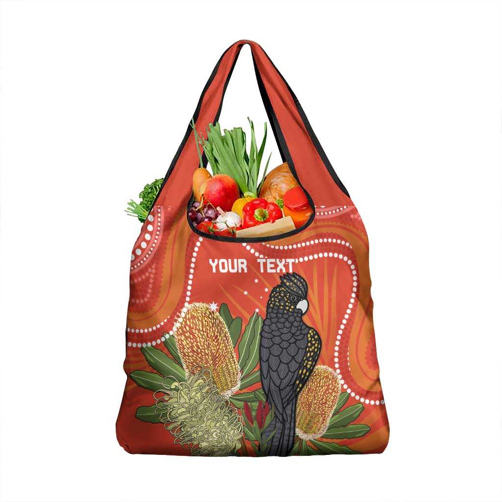 Personalised Australia Banksia And Black Cockatoo Grocery Bag Aboriginal Art