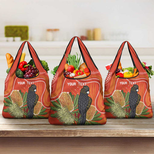 Personalised Australia Banksia And Black Cockatoo Grocery Bag Aboriginal Art
