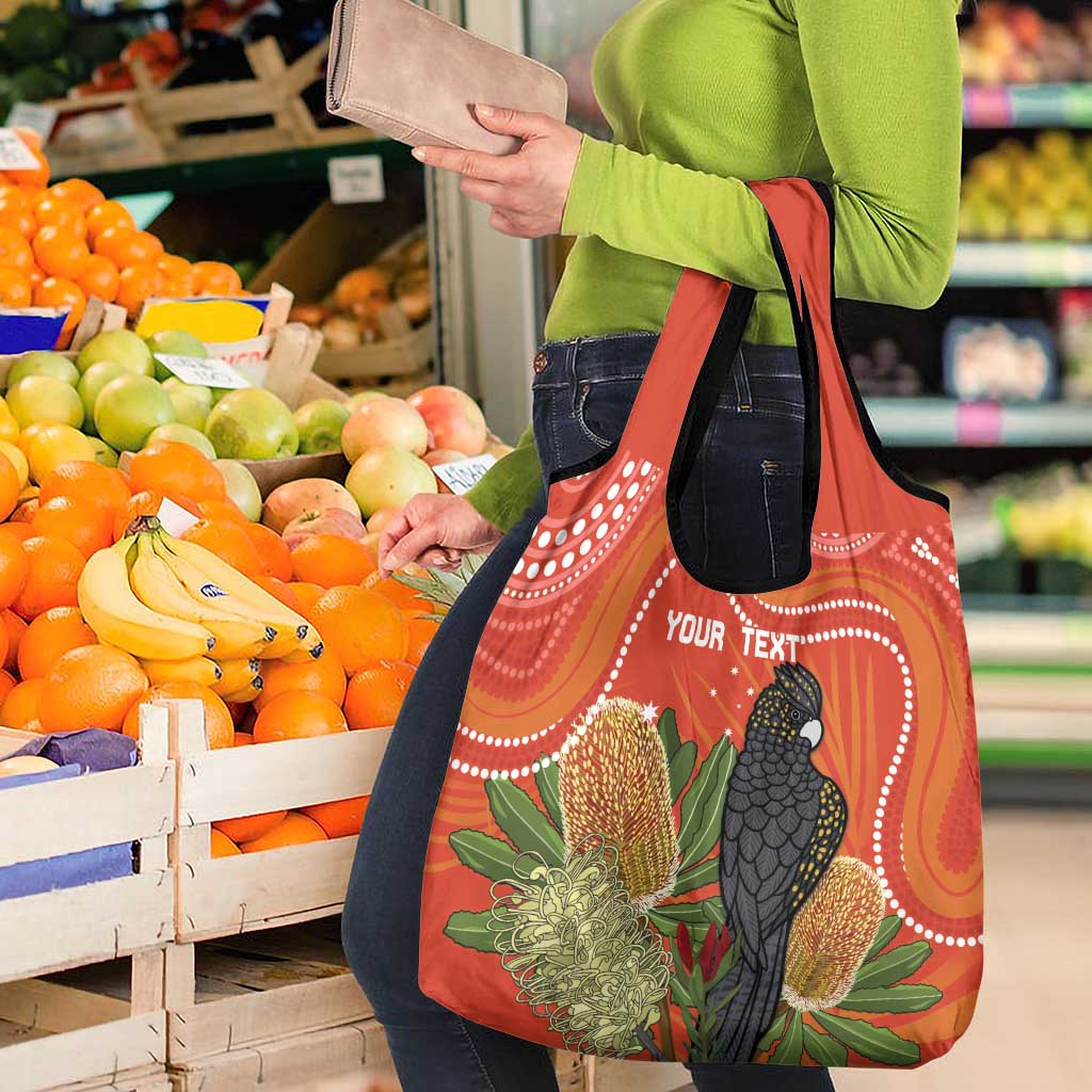 Personalised Australia Banksia And Black Cockatoo Grocery Bag Aboriginal Art