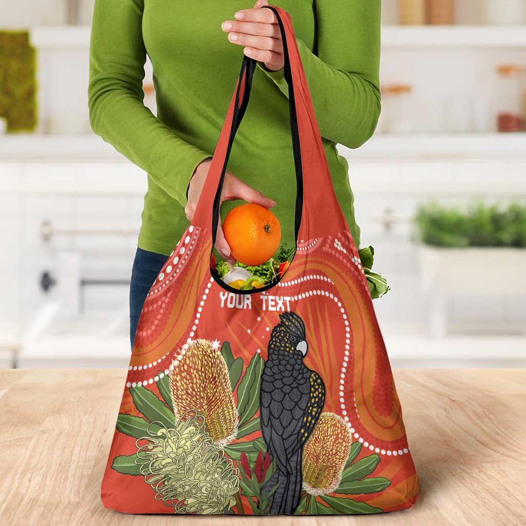 Personalised Australia Banksia And Black Cockatoo Grocery Bag Aboriginal Art