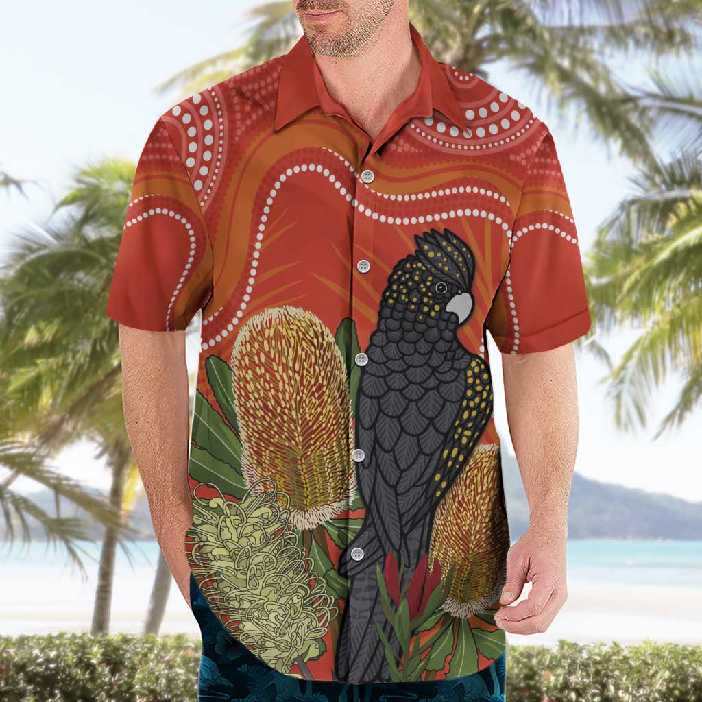 Personalised Australia Banksia And Black Cockatoo Hawaiian Shirt Aboriginal Art