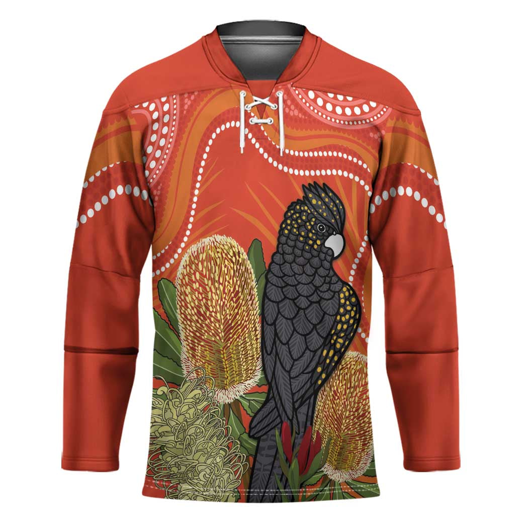 Personalised Australia Banksia And Black Cockatoo Hockey Jersey Aboriginal Art - Aussie Hoodie