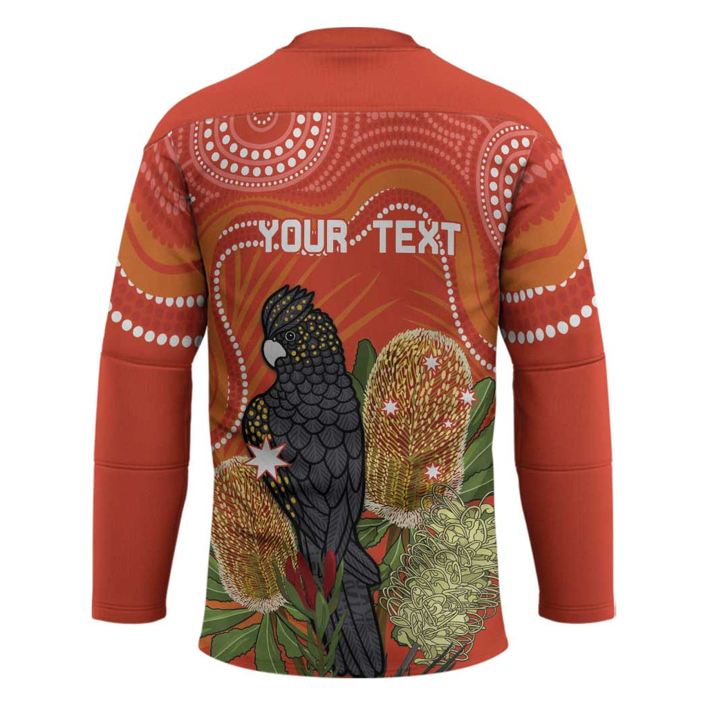 Personalised Australia Banksia And Black Cockatoo Hockey Jersey Aboriginal Art - Aussie Hoodie