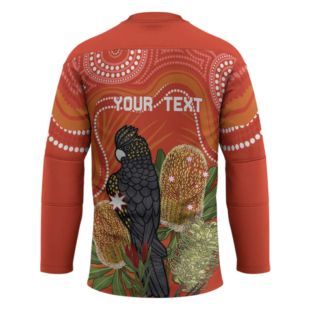 Personalised Australia Banksia And Black Cockatoo Hockey Jersey Aboriginal Art - Aussie Hoodie