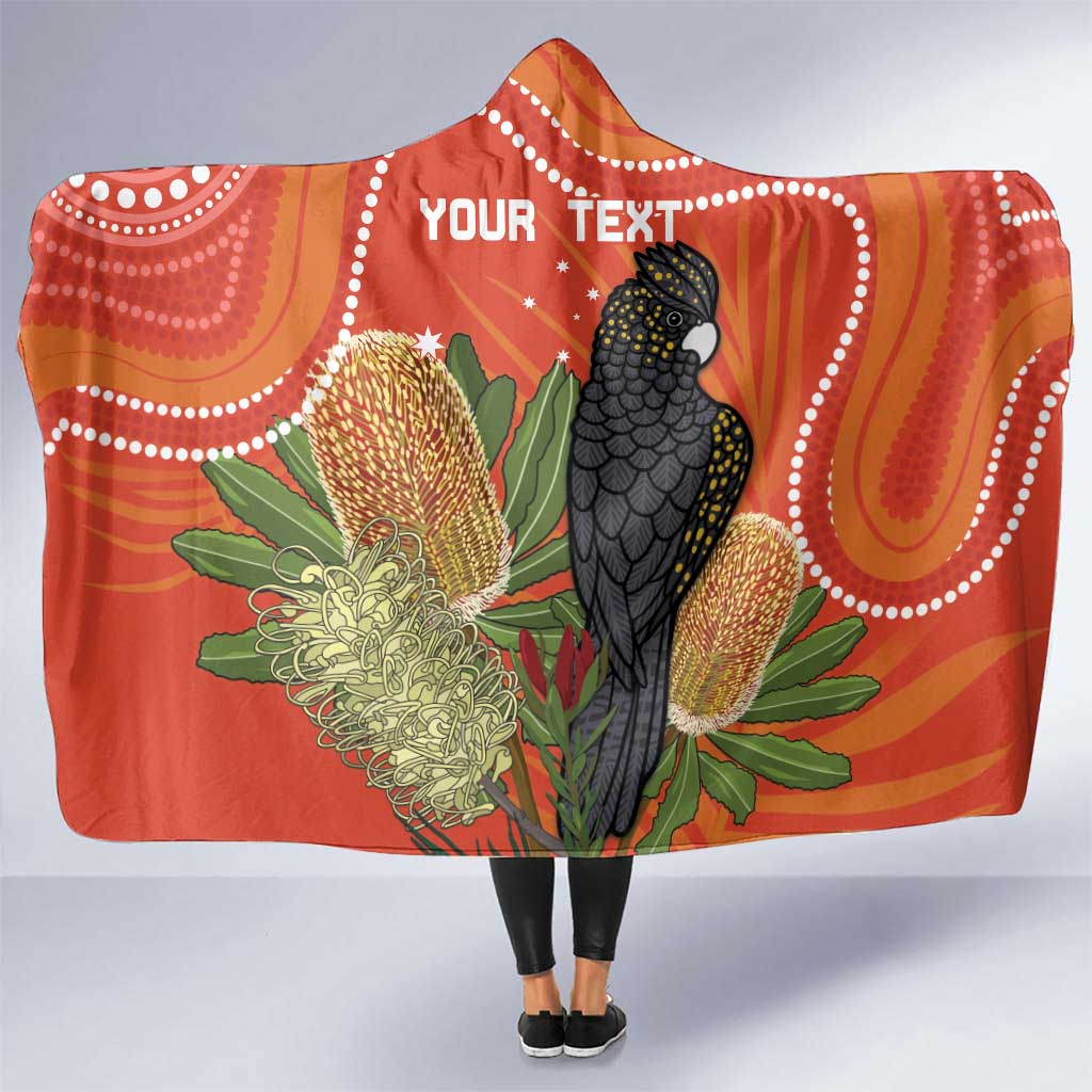 Personalised Australia Banksia And Black Cockatoo Hooded Blanket Aboriginal Art