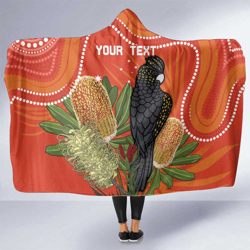 Personalised Australia Banksia And Black Cockatoo Hooded Blanket Aboriginal Art