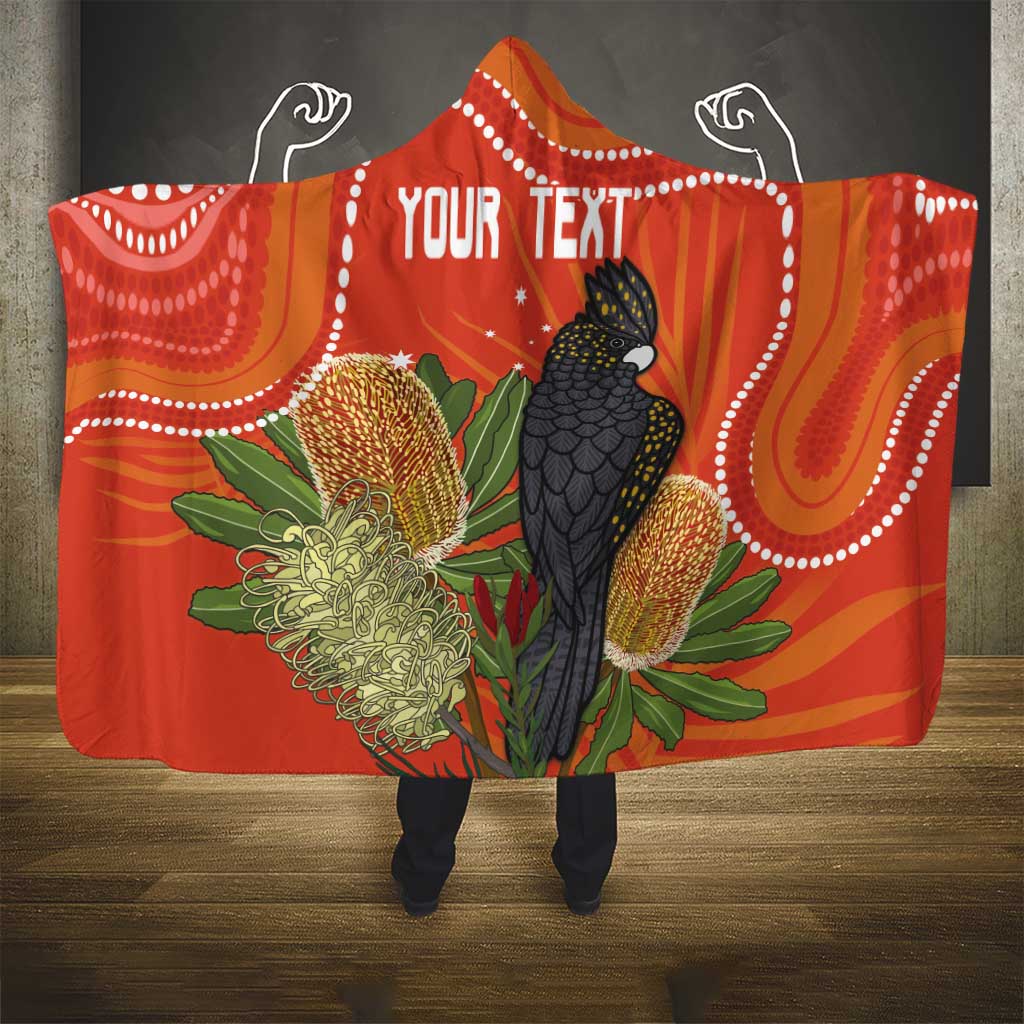 Personalised Australia Banksia And Black Cockatoo Hooded Blanket Aboriginal Art
