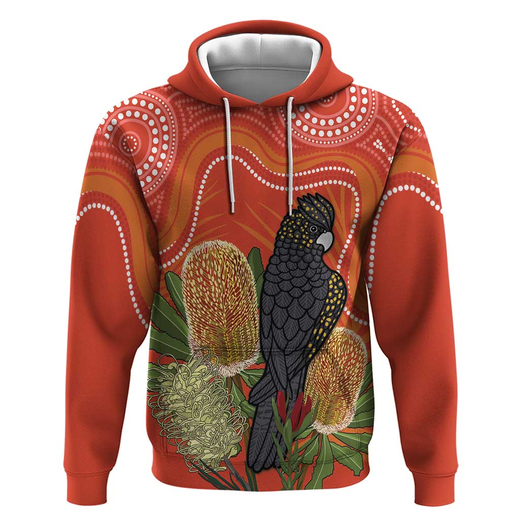 Personalised Australia Banksia And Black Cockatoo Hoodie Aboriginal Art
