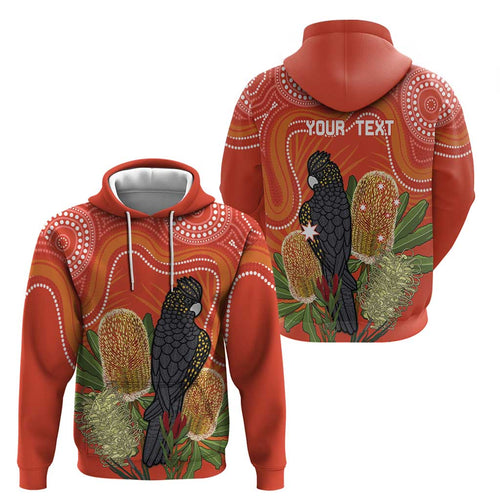 Personalised Australia Banksia And Black Cockatoo Hoodie Aboriginal Art