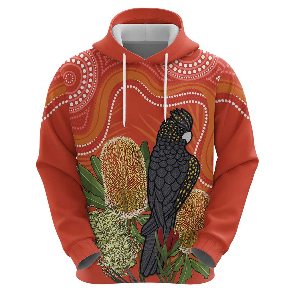 Personalised Australia Banksia And Black Cockatoo Hoodie Aboriginal Art