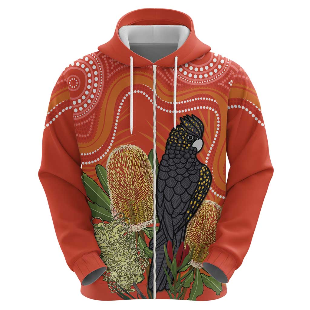 Personalised Australia Banksia And Black Cockatoo Hoodie Aboriginal Art