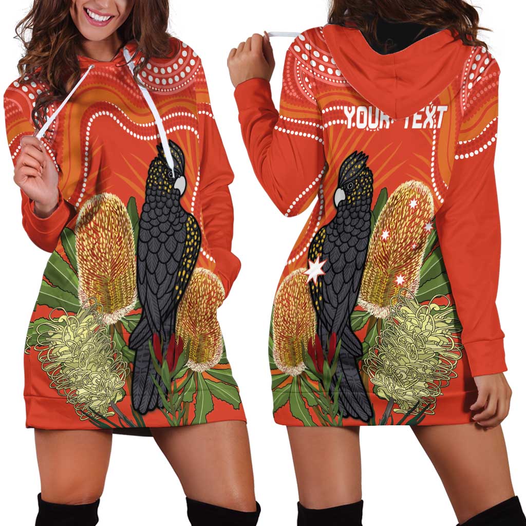 Personalised Australia Banksia And Black Cockatoo Hoodie Dress Aboriginal Art