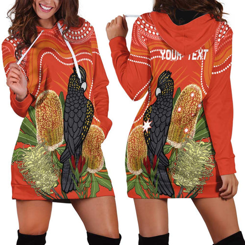 Personalised Australia Banksia And Black Cockatoo Hoodie Dress Aboriginal Art