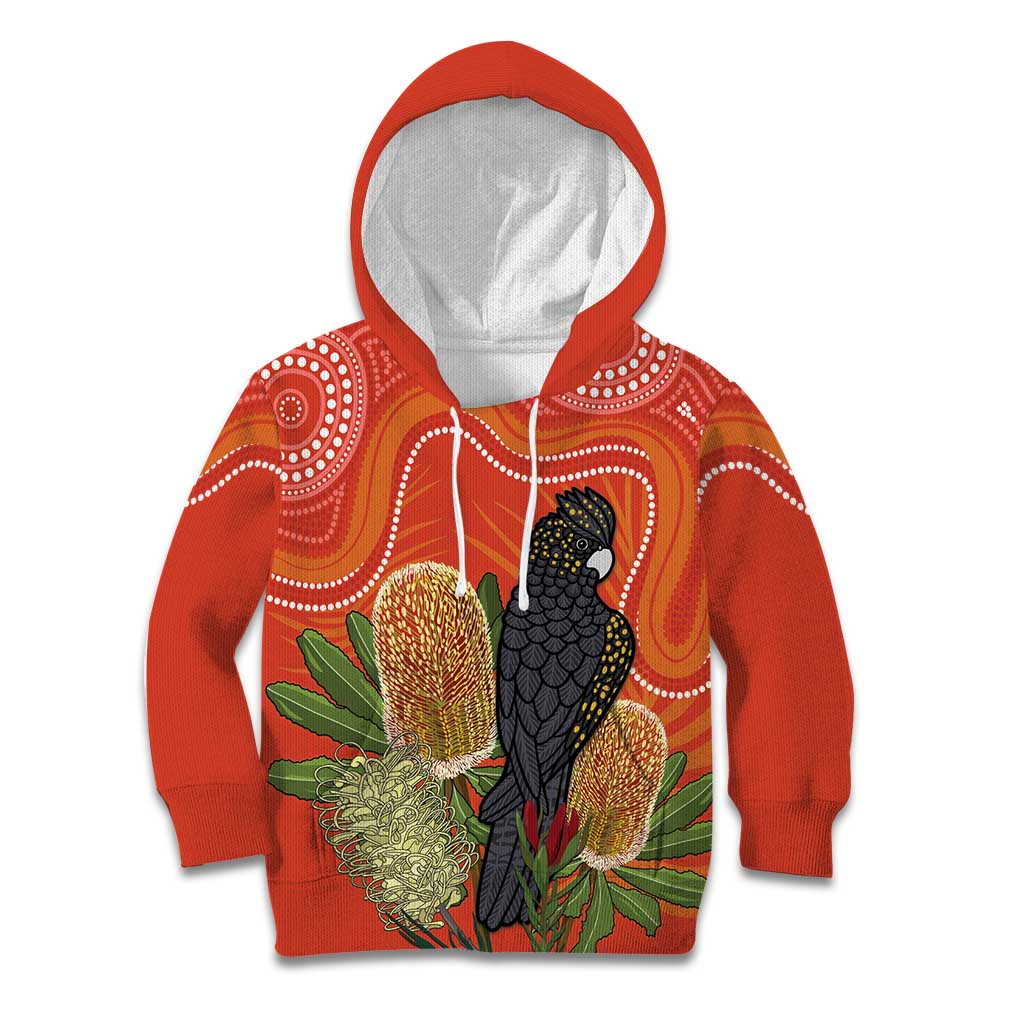 Personalised Australia Banksia And Black Cockatoo Kid Hoodie Aboriginal Art