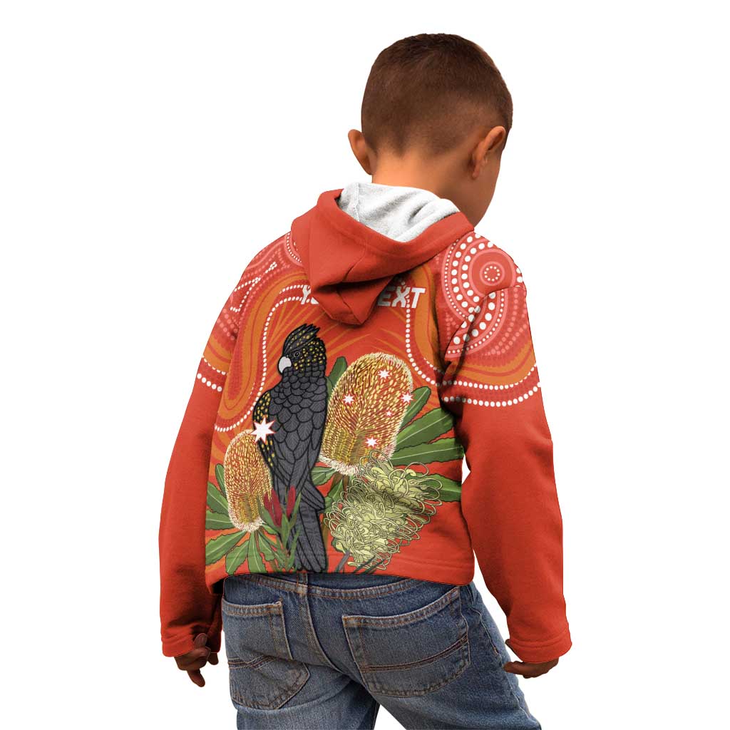 Personalised Australia Banksia And Black Cockatoo Kid Hoodie Aboriginal Art