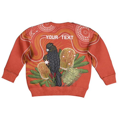 Personalised Australia Banksia And Black Cockatoo Kid Ugly Christmas Sweater Aboriginal Art - Aussie Hoodie