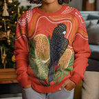 Personalised Australia Banksia And Black Cockatoo Kid Ugly Christmas Sweater Aboriginal Art - Aussie Hoodie