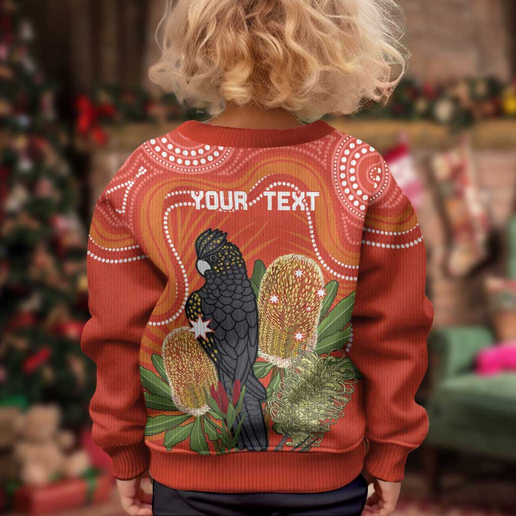 Personalised Australia Banksia And Black Cockatoo Kid Ugly Christmas Sweater Aboriginal Art - Aussie Hoodie