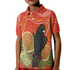 Personalised Australia Banksia And Black Cockatoo Kid Polo Shirt Aboriginal Art