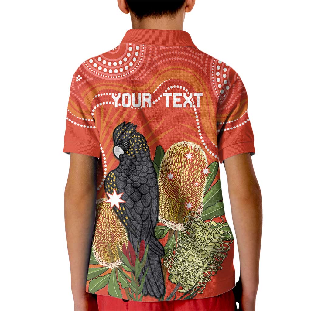 Personalised Australia Banksia And Black Cockatoo Kid Polo Shirt Aboriginal Art