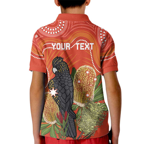 Personalised Australia Banksia And Black Cockatoo Kid Polo Shirt Aboriginal Art