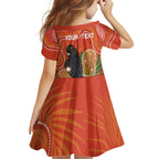 Personalised Australia Banksia And Black Cockatoo Kid Short Sleeve Dress Aboriginal Art