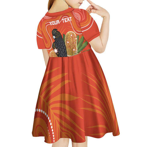 Personalised Australia Banksia And Black Cockatoo Kid Short Sleeve Dress Aboriginal Art