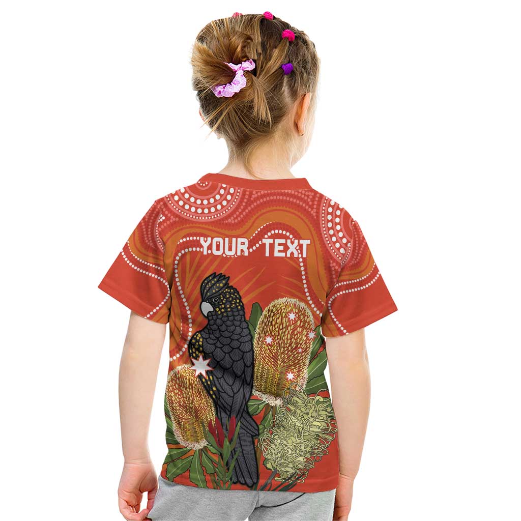 Personalised Australia Banksia And Black Cockatoo Kid T Shirt Aboriginal Art