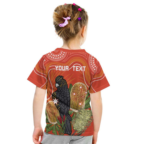 Personalised Australia Banksia And Black Cockatoo Kid T Shirt Aboriginal Art