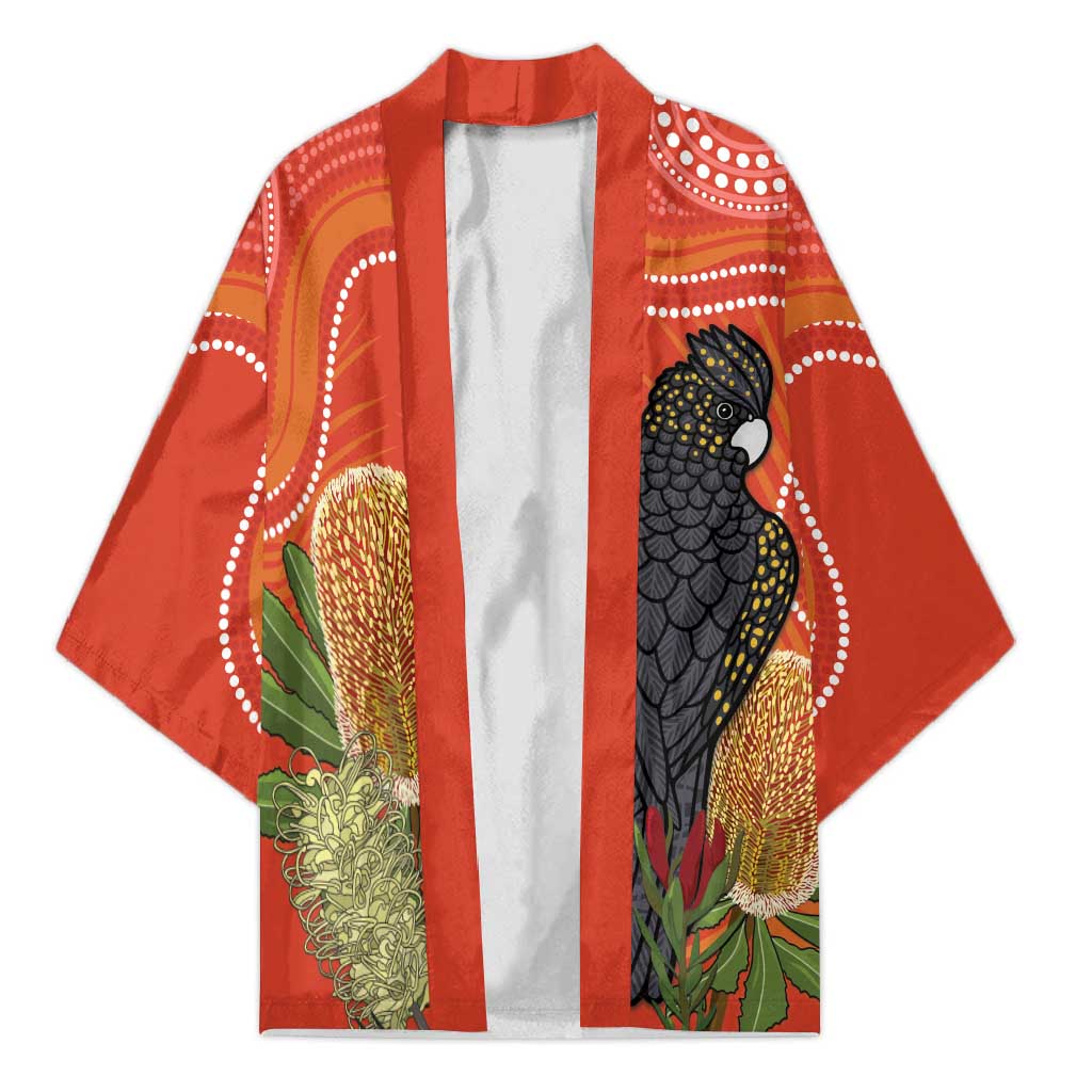 Personalised Australia Banksia And Black Cockatoo Kimono Aboriginal Art - Aussie Hoodie