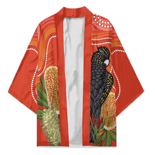 Personalised Australia Banksia And Black Cockatoo Kimono Aboriginal Art - Aussie Hoodie