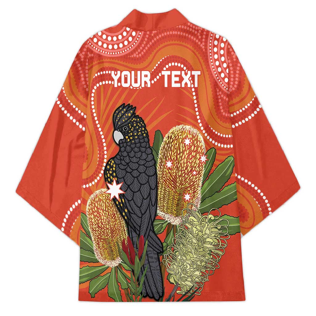 Personalised Australia Banksia And Black Cockatoo Kimono Aboriginal Art - Aussie Hoodie