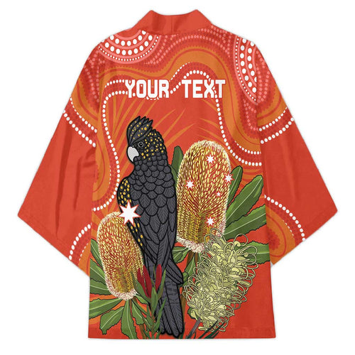 Personalised Australia Banksia And Black Cockatoo Kimono Aboriginal Art - Aussie Hoodie