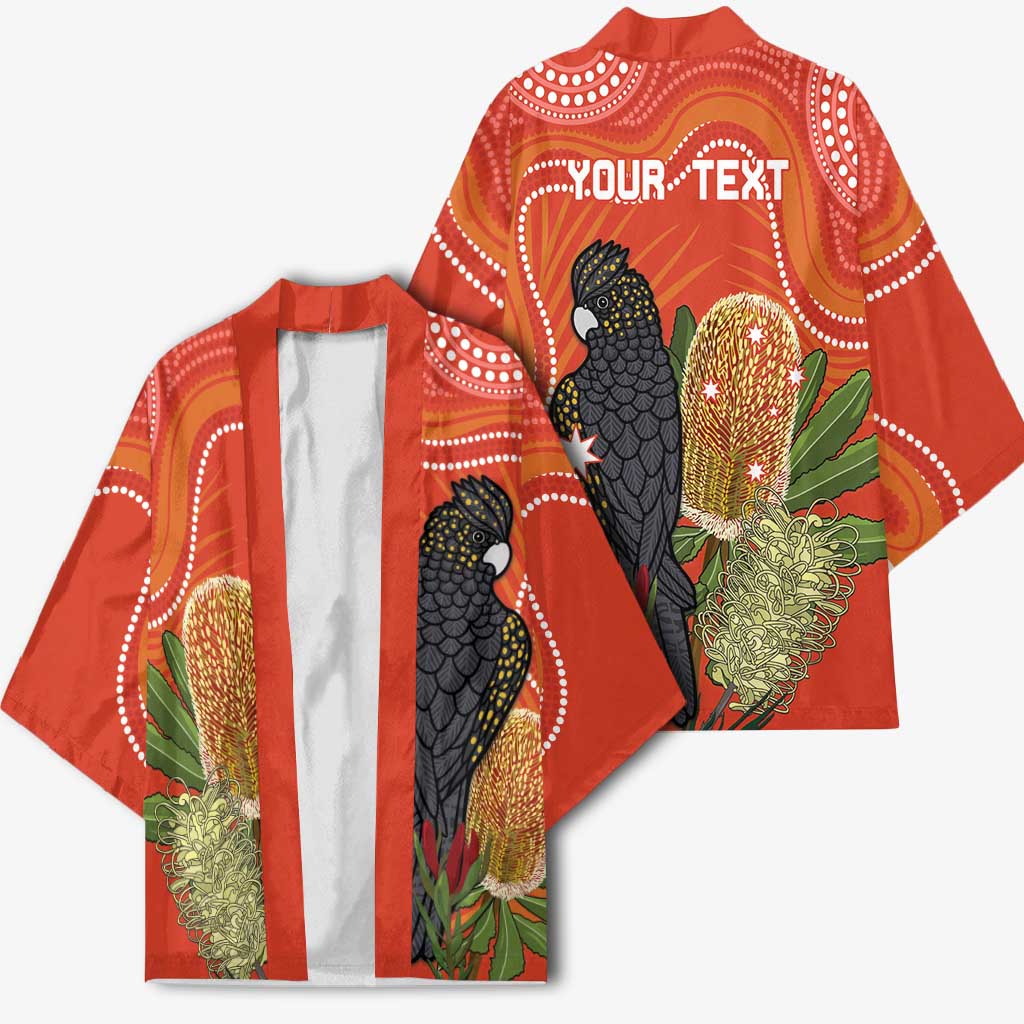 Personalised Australia Banksia And Black Cockatoo Kimono Aboriginal Art - Aussie Hoodie