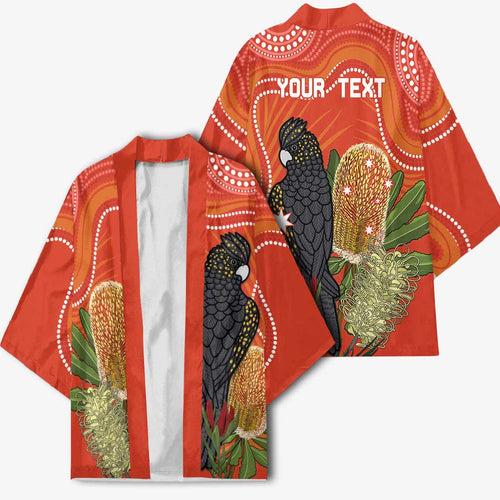 Personalised Australia Banksia And Black Cockatoo Kimono Aboriginal Art - Aussie Hoodie